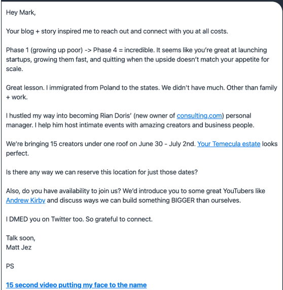 Cold email to Mark Jenney