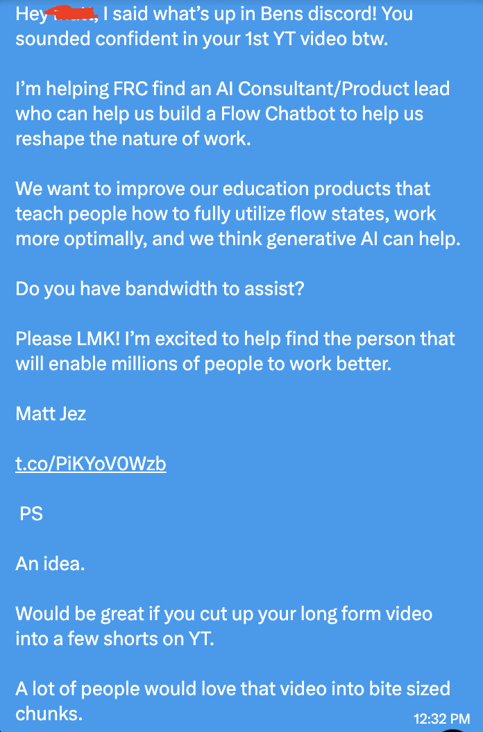 The DM that led to a hire within 48 hours