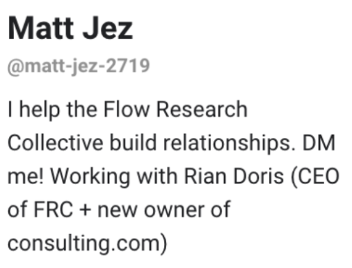 Profile example for recruiters in a community pond